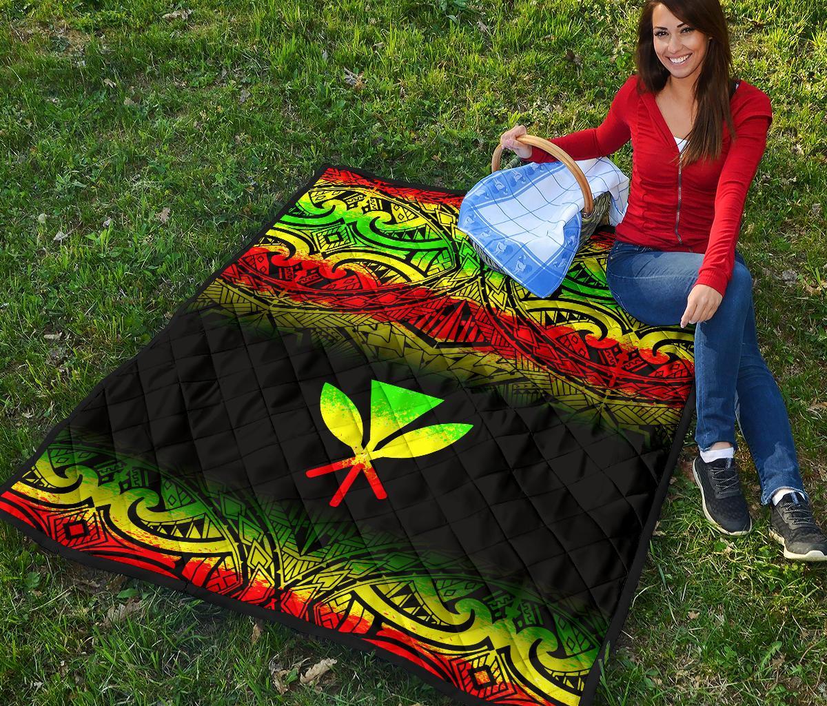 Hawaii Premium Quilt - Reggae Kanaka Maoli Polynesian Tattoo & Black Frog - Polynesian Pride