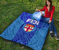 Blue Premium Quilt Fiji Rugby Polynesian Waves Style - Polynesian Pride