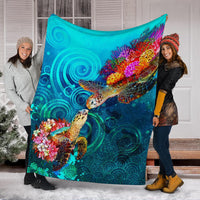 Polynesian Kanaka Maoli (Hawaiian) Premium Blanket - Turtle Hawaii Map - Polynesian Pride