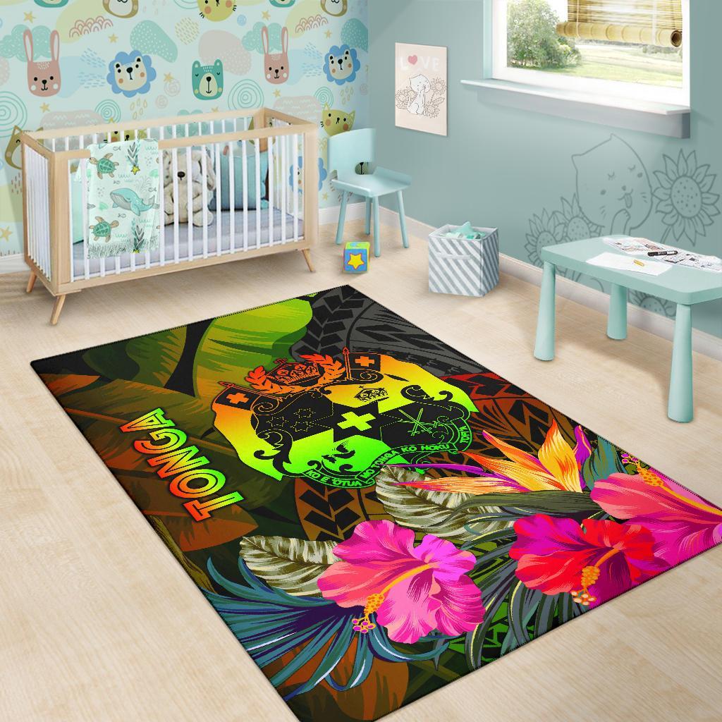 Tonga Polynesian Area Rug - Hibiscus and Banana Leaves - Polynesian Pride