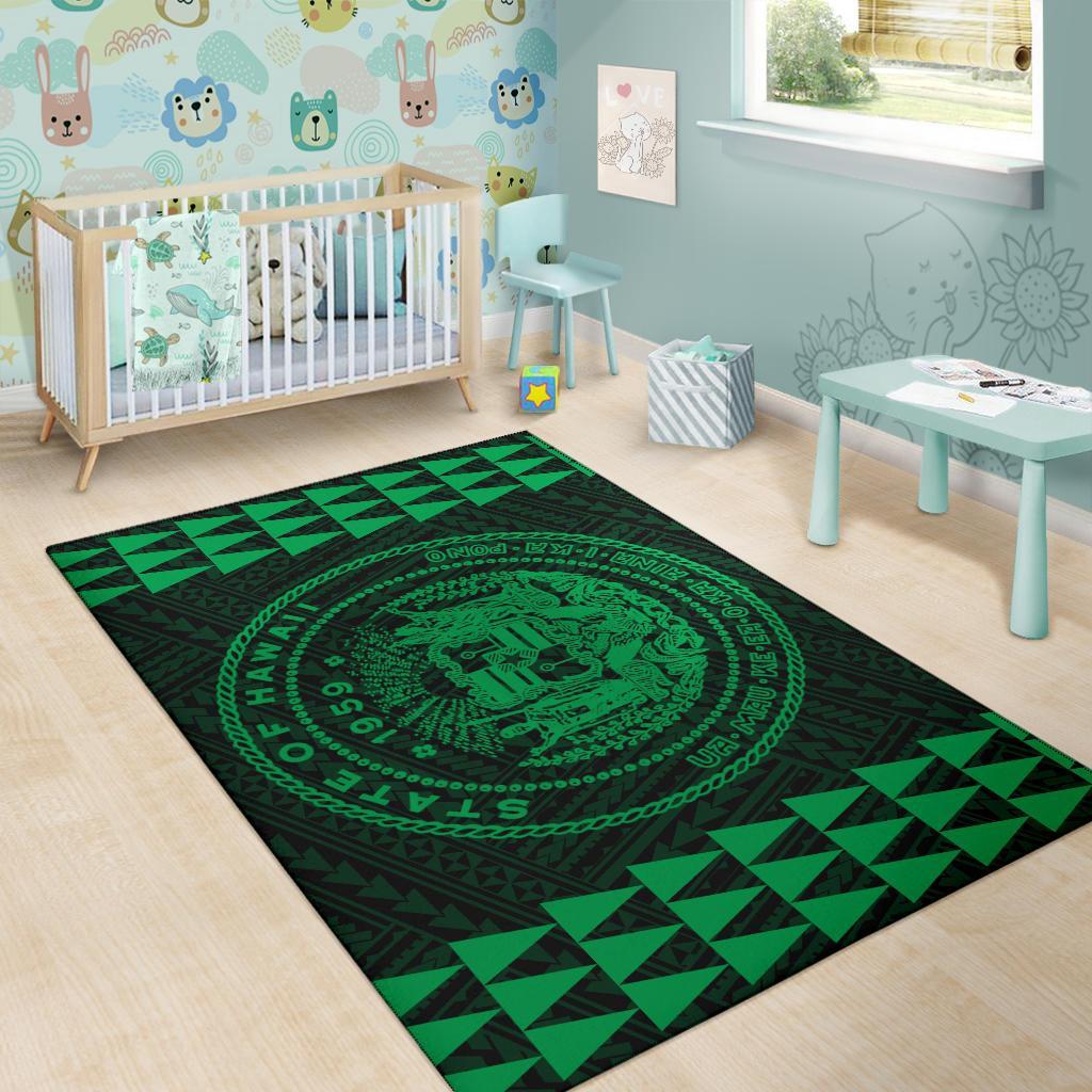 Kakau Seal Of Hawaii Polynesian - Green Rug - Polynesian Pride