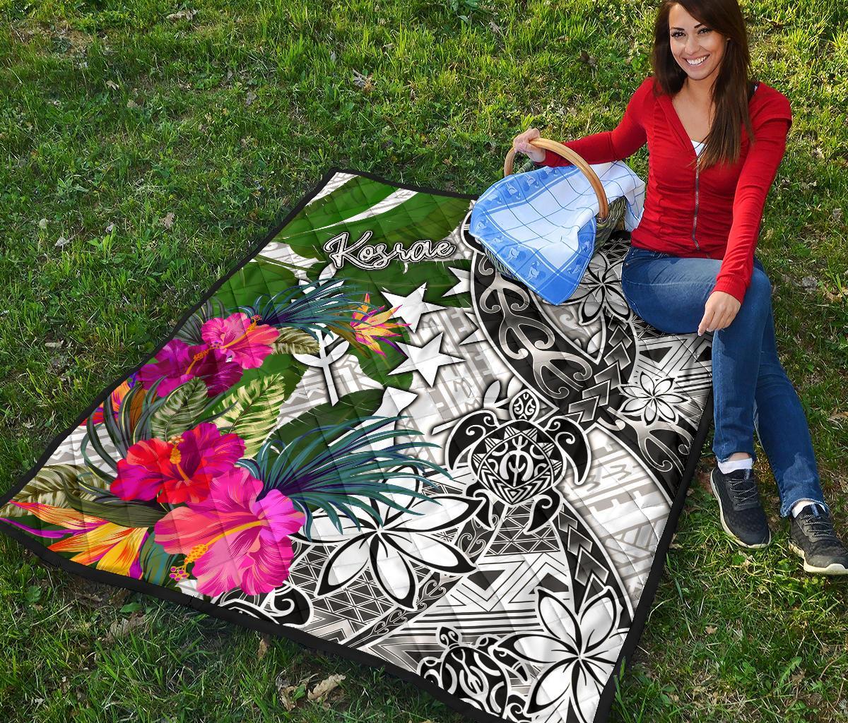 Kosrae Premium Quilt White - Turtle Plumeria Banana Leaf - Polynesian Pride