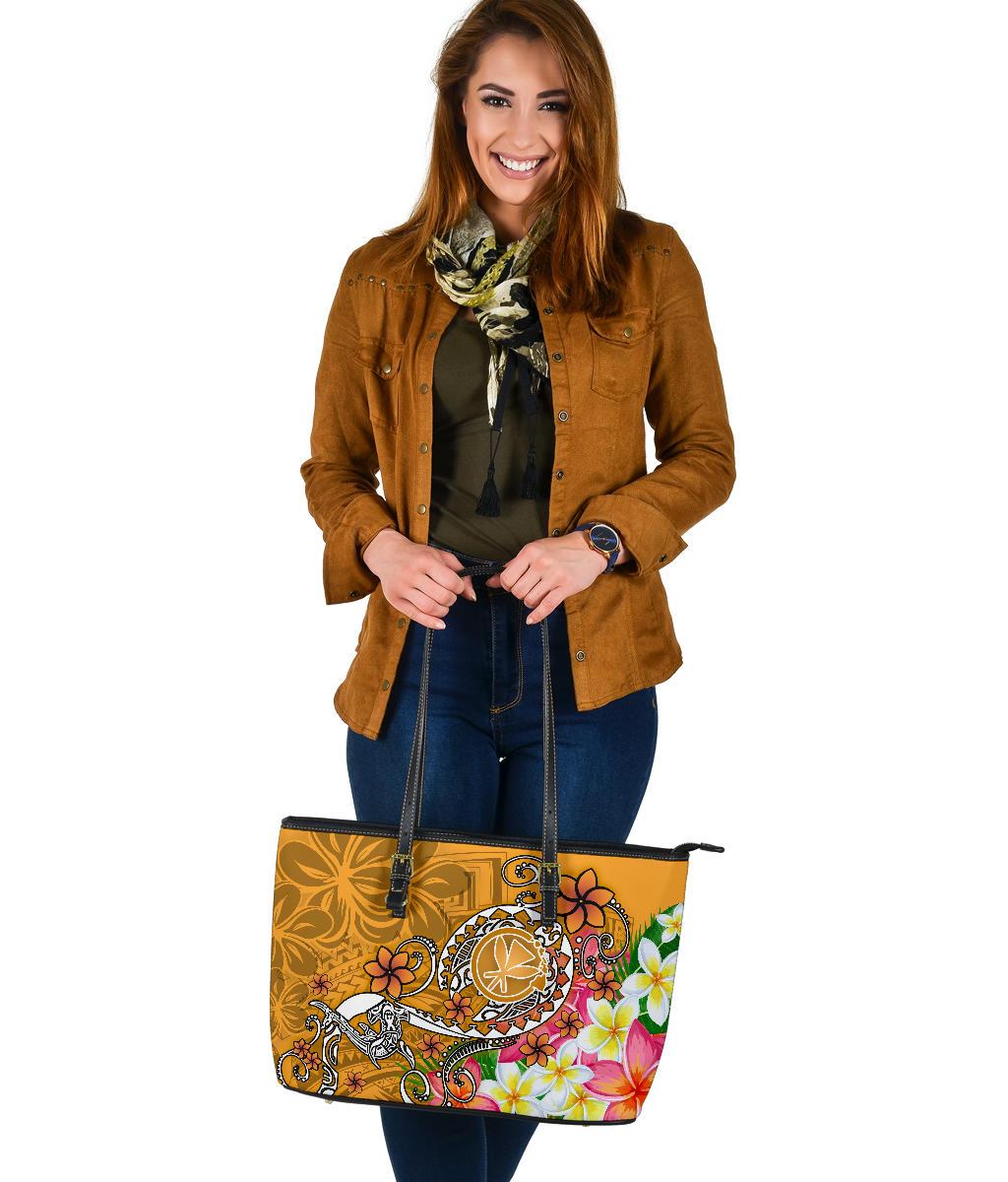 Hawaii Polynesian Leather Tote Bag - Turtle Plumeria (Gold) - Polynesian Pride