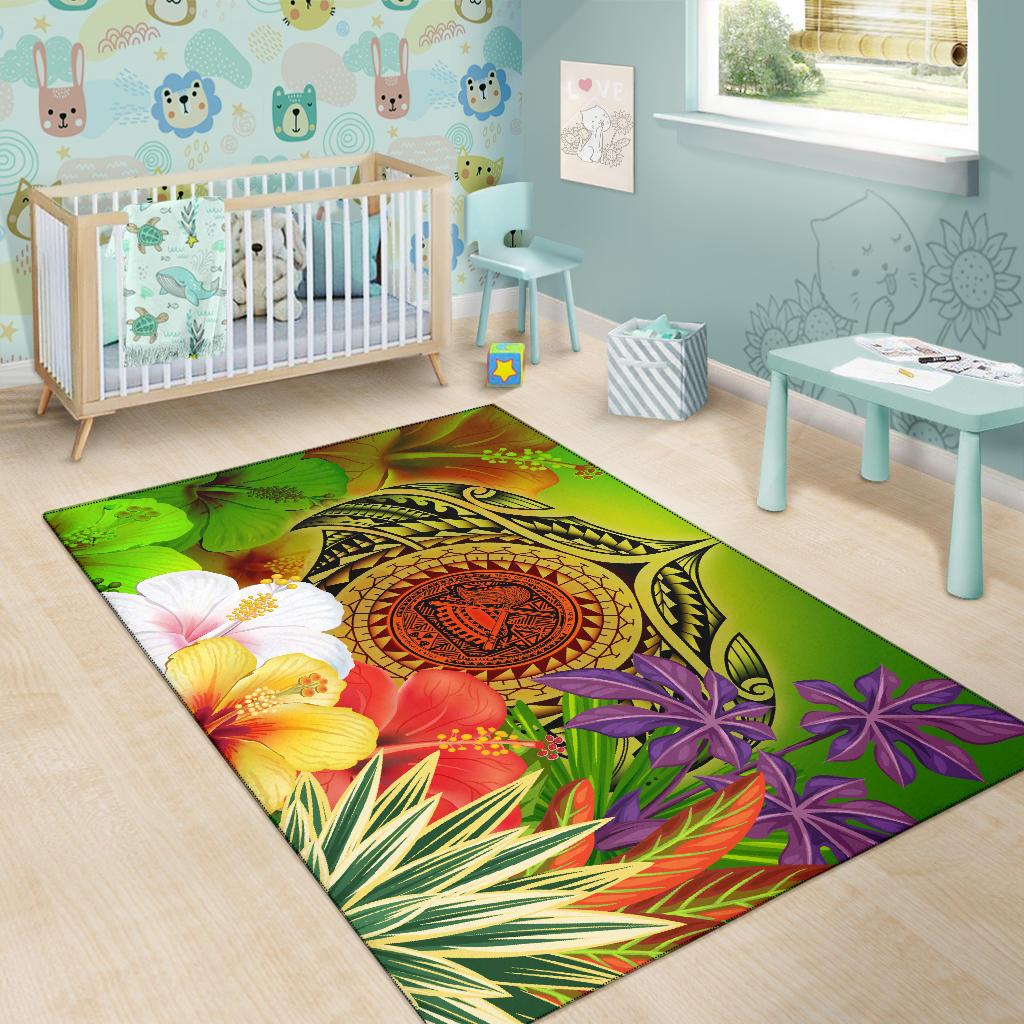 American Samoa Polynesian Area Rug - Manta Ray Tropical Flowers (Reggae) - Polynesian Pride