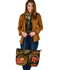 Samoa Polynesian Leather Tote Bag - Gold Plumeria - Polynesian Pride