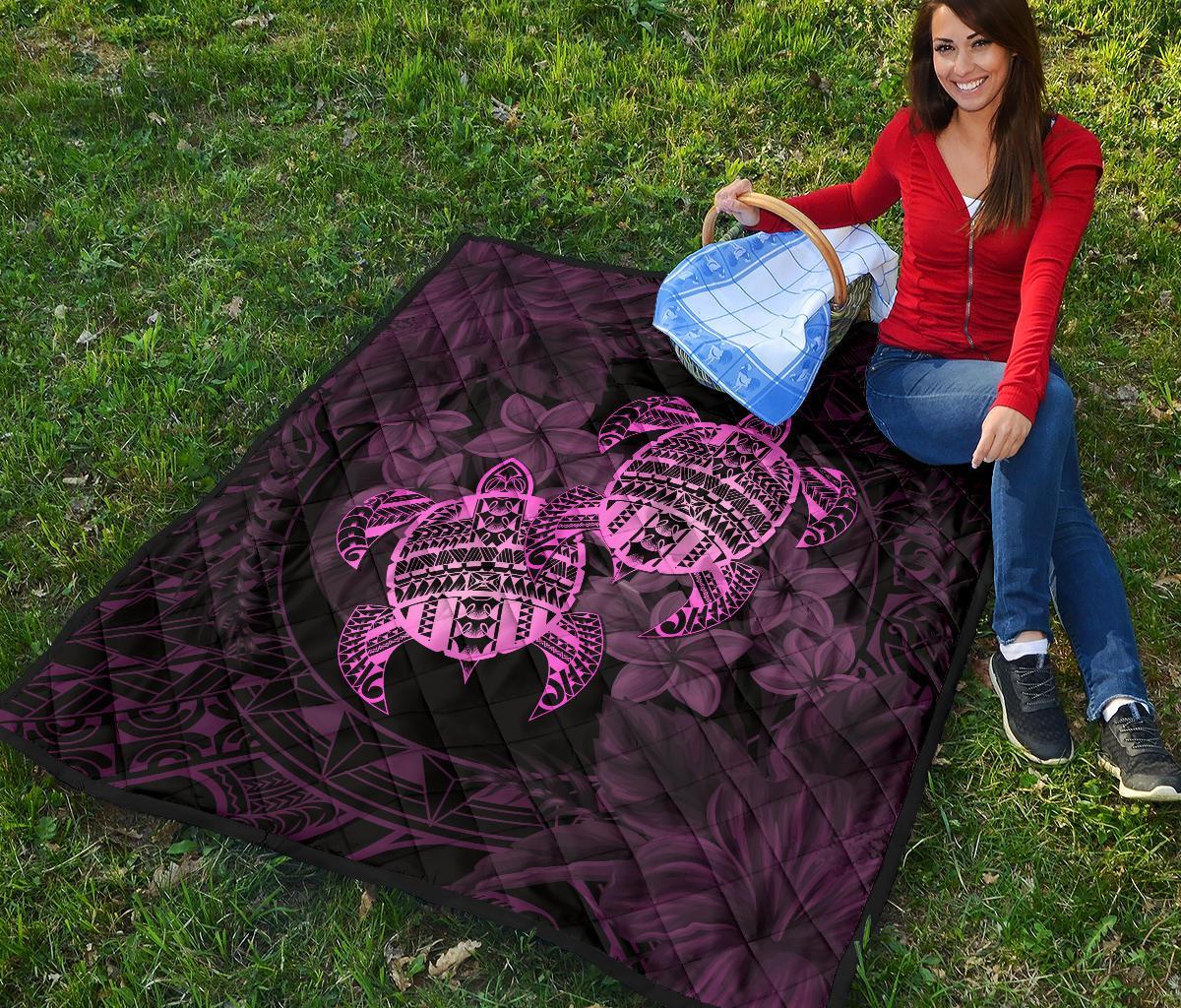 Hawaii Premium Quilt - Turtle Strong Pattern Hibiscus Plumeria Pink AH - Polynesian Pride