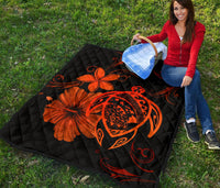 Hawaii Turtle Hibiscus Premium Quilt Orange - Polynesian Pride