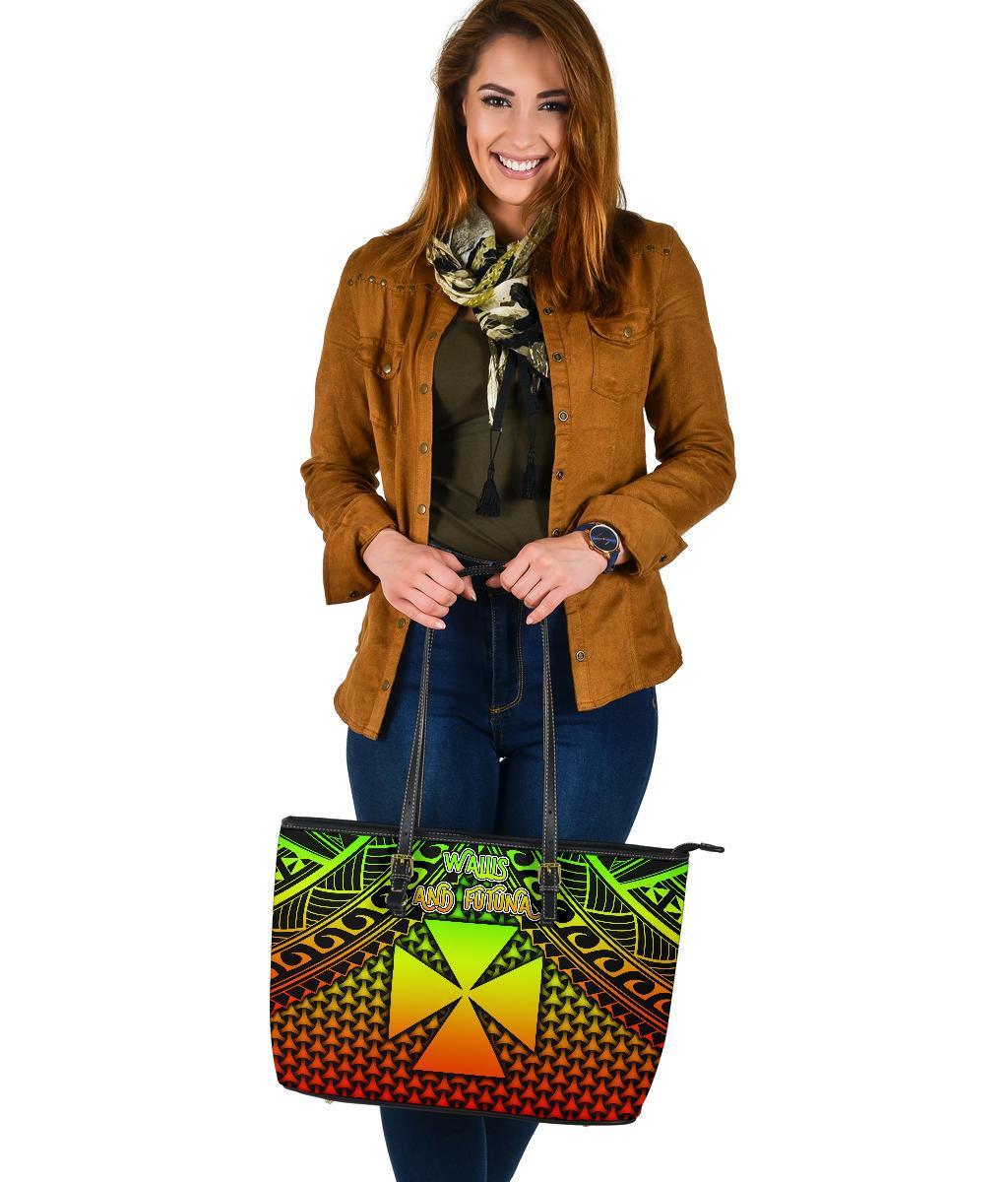 Polynesian Wallis and Futuna Leather Tote Bag - Reggae Vintage Polynesian Patterns - Polynesian Pride