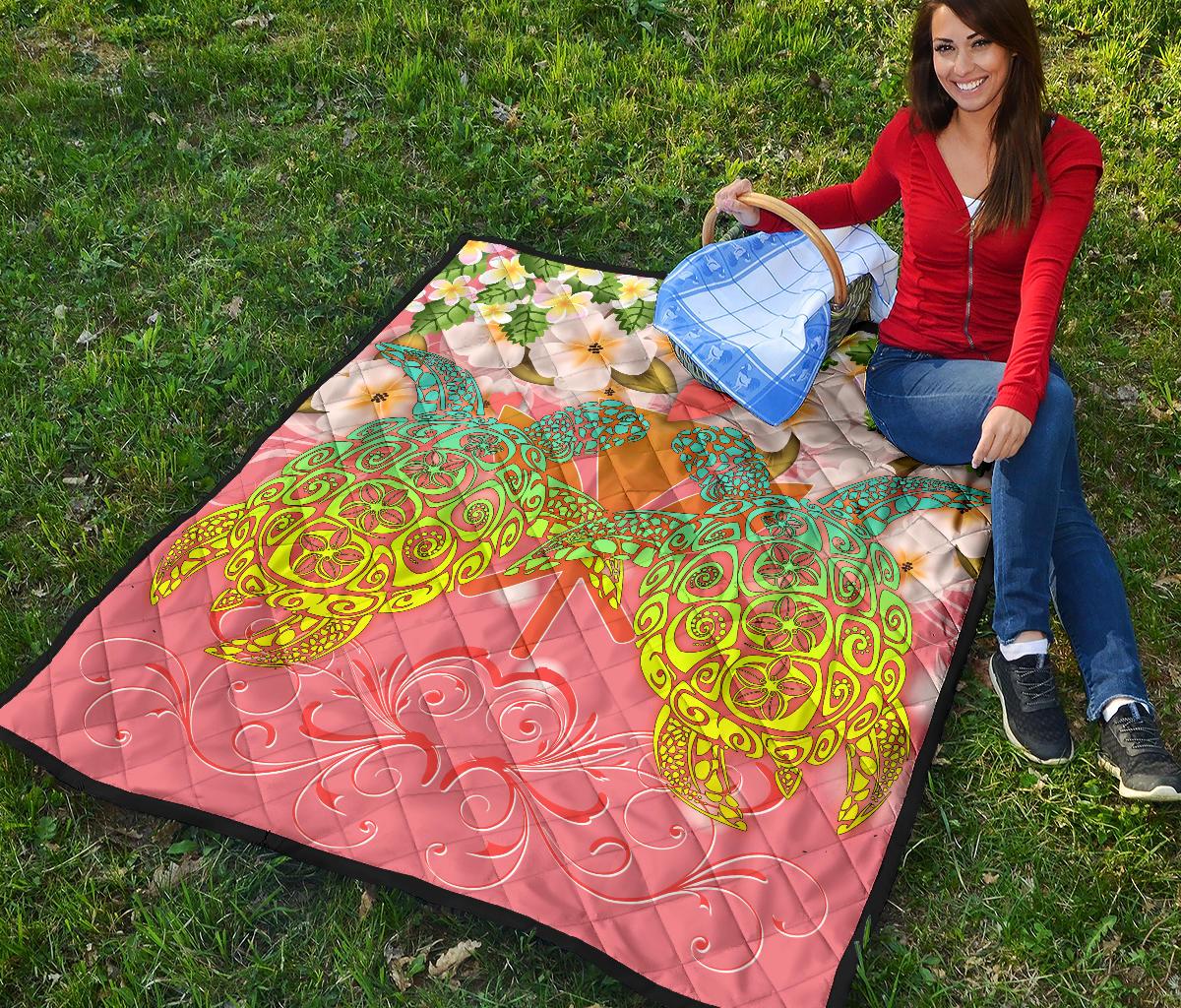 Hawaii Turtle Couple Plumeria Valentine Pattern Premium Quilt - Bond Style - AH - Polynesian Pride