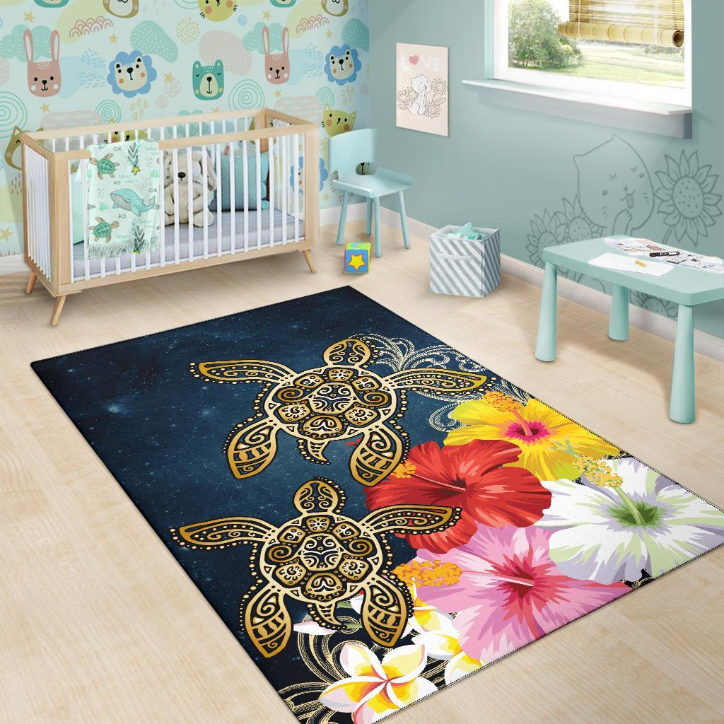 Hawaii Honu Hibiscus Galaxy Rug - Polynesian Pride