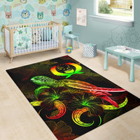 Pohnpei Polynesian Area Rugs - Turtle With Blooming Hibiscus Reggae - Polynesian Pride