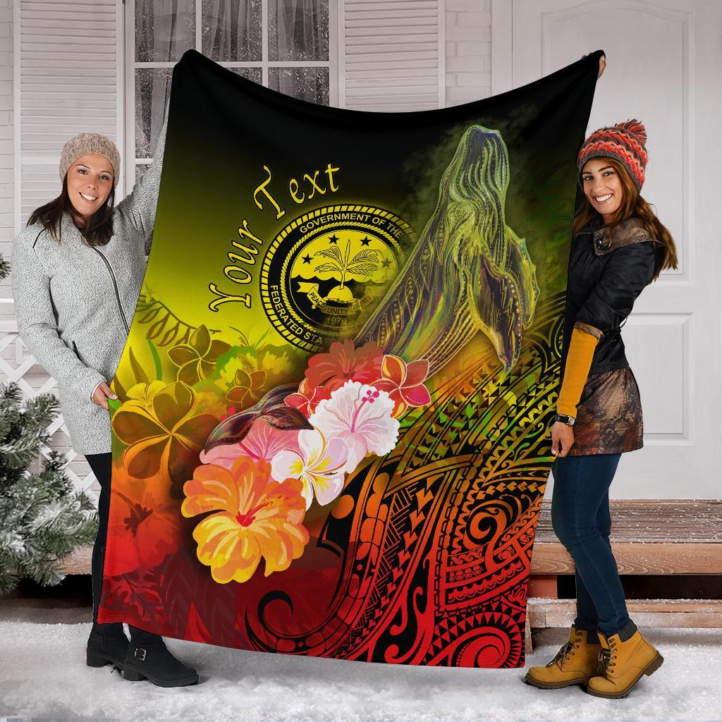 Federated States of Micronesia Custom Personalised Premium Blankets - Humpback Whale with Tropical Flowers (Yellow) - Polynesian Pride