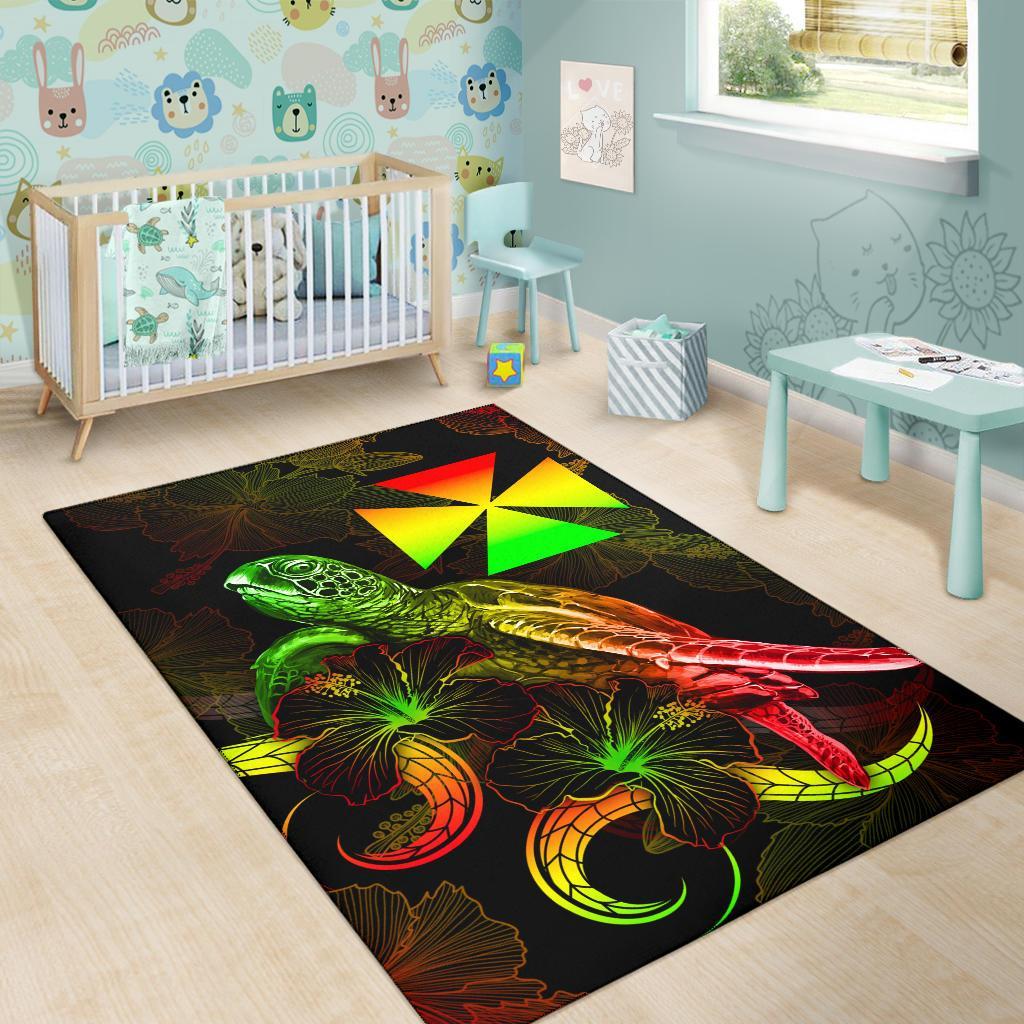 Wallis and Futuna Polynesian Area Rugs - Turtle With Blooming Hibiscus Reggae - Polynesian Pride