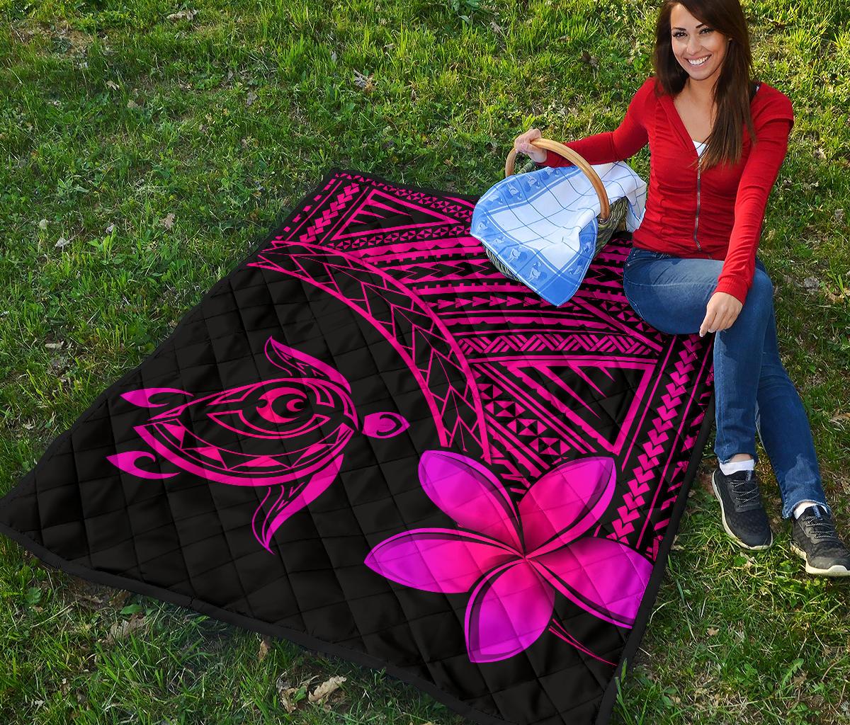 Hawaii Quilt - Hawaii Turtle Plumeria Quilt Pink - Polynesian Pride