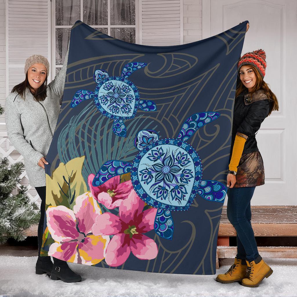 Hawaii Turtle Hibiscus Premium Blanket - LH Style - Polynesian Pride