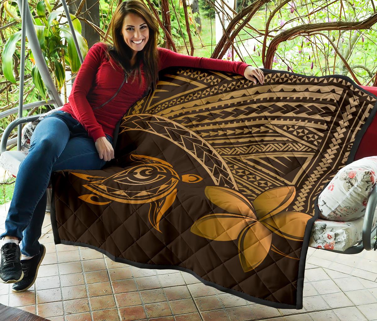 Hawaii Quilt - Hawaii Turtle Plumeria Quilt Brown - Polynesian Pride