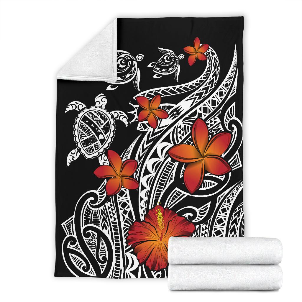 Hawaiian Map Turtle Swim Plumeria Polynesian Blanket - Polynesian Pride