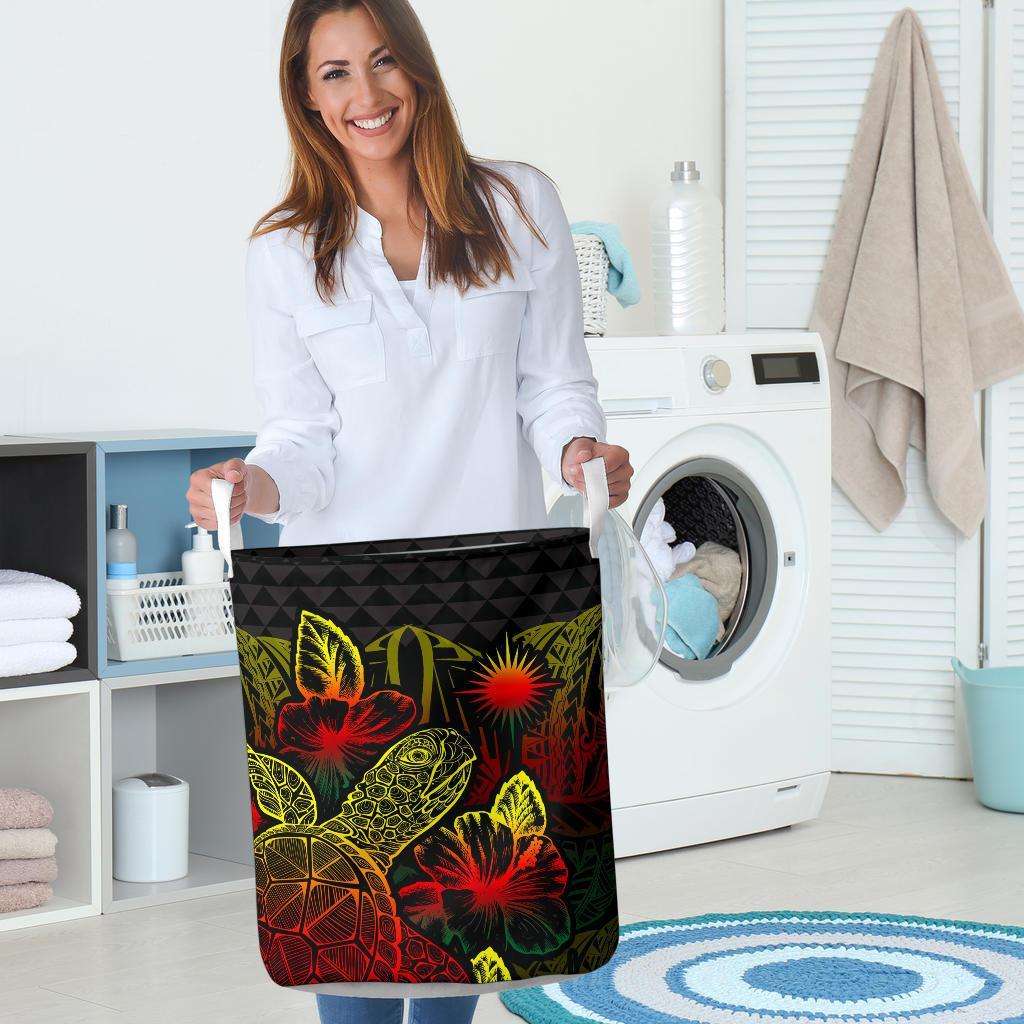 Marshall Islands Laundry Basket - Polynesian Turtle Hibiscus Reggae - Polynesian Pride