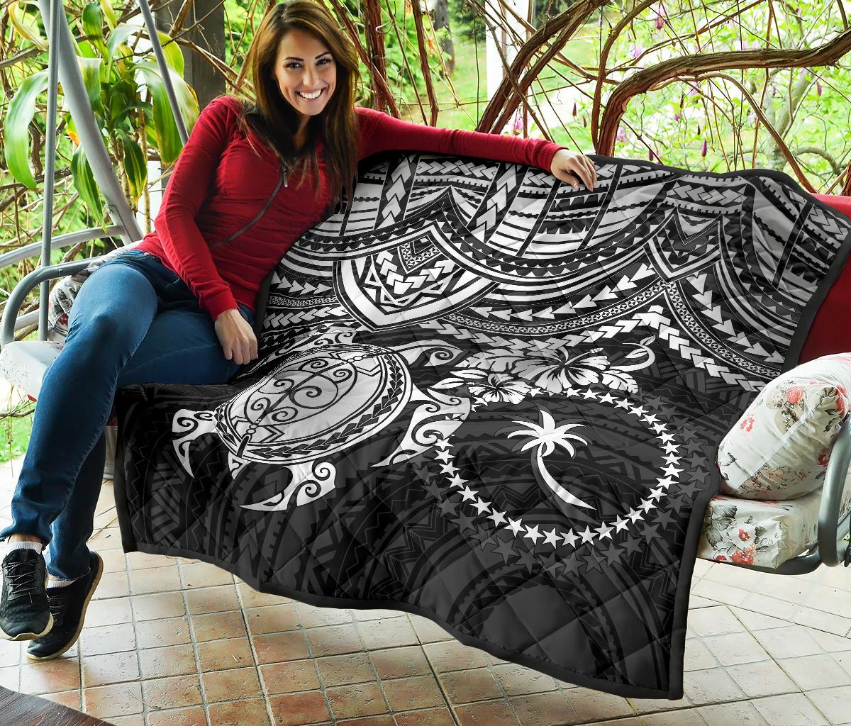 Chuuk Polynesian Premium Quilt - Chuuk Flag & White Turtle Hibiscus - Polynesian Pride