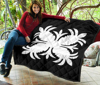 Hawaiian Premium Quilt Royal Pattern - Black And White - A2 Style - Polynesian Pride