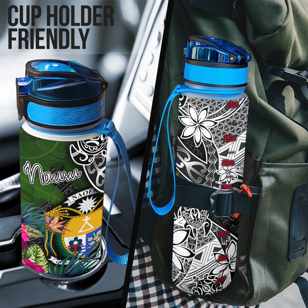 Nauru Hydro Tracking Bottle - Turtle Plumeria Banana Leaf Crest - Polynesian Pride