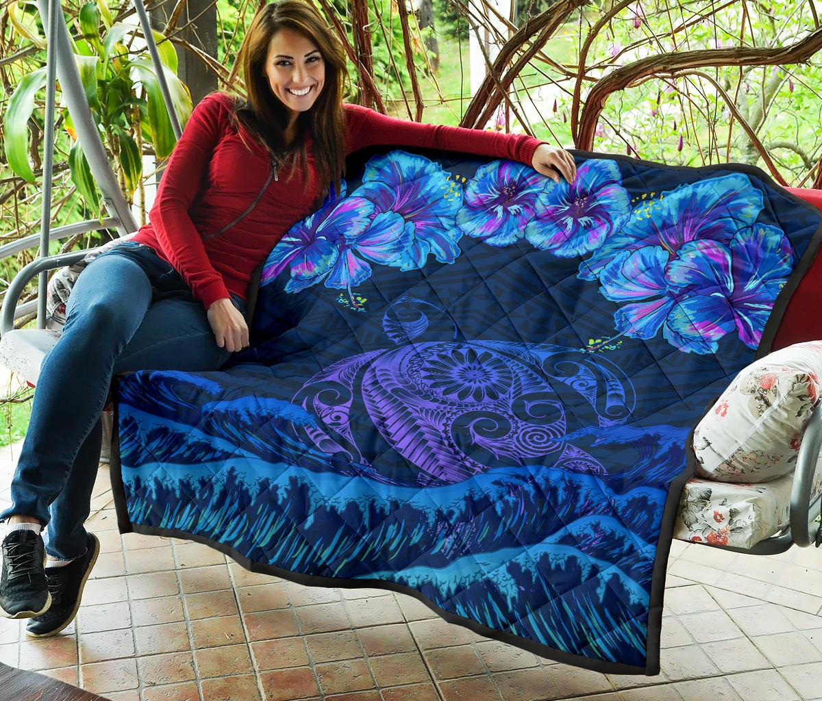 Hawaiian Turtle Hibiscus Polynesian - Premium Quilt - Lucy Style - Polynesian Pride
