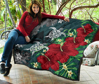 Hawaii Map Turtle Hibiscus Plumeria Polynesian - Premium Quilt AH - Polynesian Pride