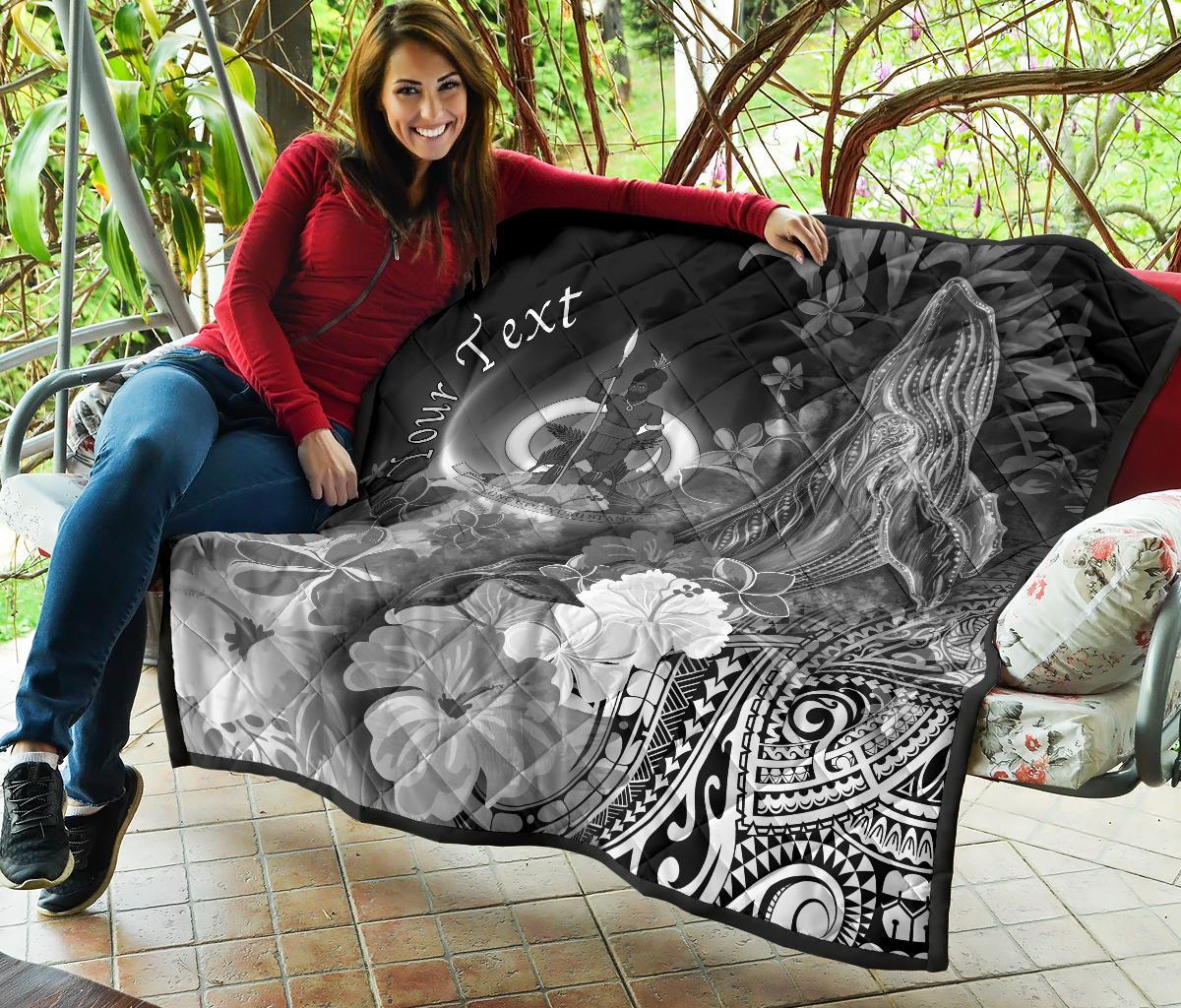 Vanuatu Custom Personalised Premium Quilt - Humpback Whale with Tropical Flowers (White) - Polynesian Pride