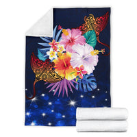 Hawaii Couple Manta Ray Plumeria Hibiscus Tropical Polynesian Premium Blanket - Bling Style - AH - Polynesian Pride