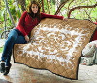 Hawaii Premium Quilt Royal Pattern - Gold And White - Polynesian Pride