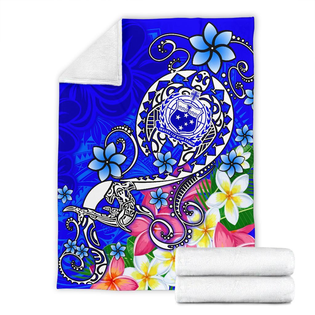 Samoa Premium Blanket - Turtle Plumeria (Blue) - Polynesian Pride