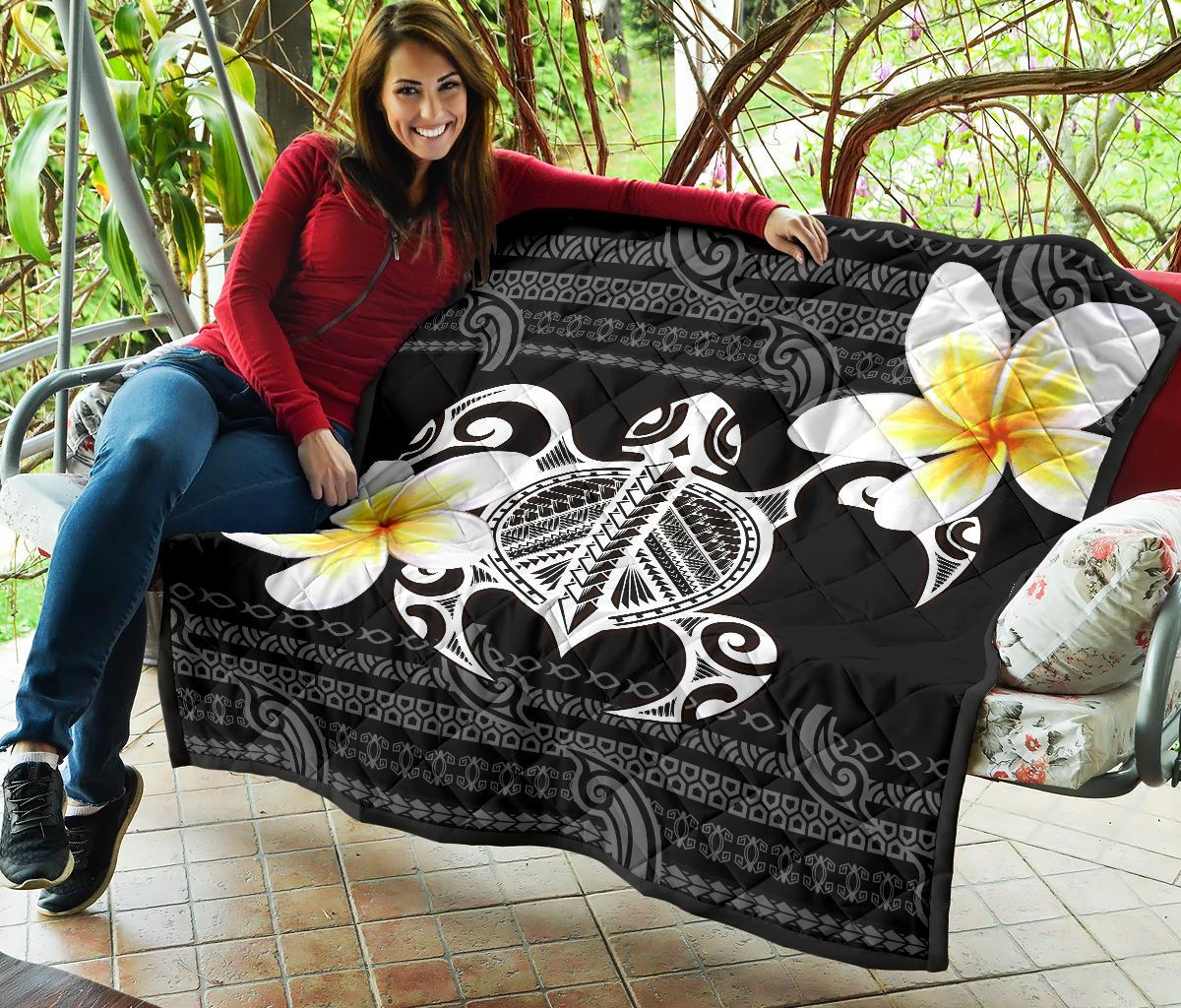 Hawaii Premium Quilt - Turtle Plumeria Flowers Polynesian Pattern - Polynesian Pride