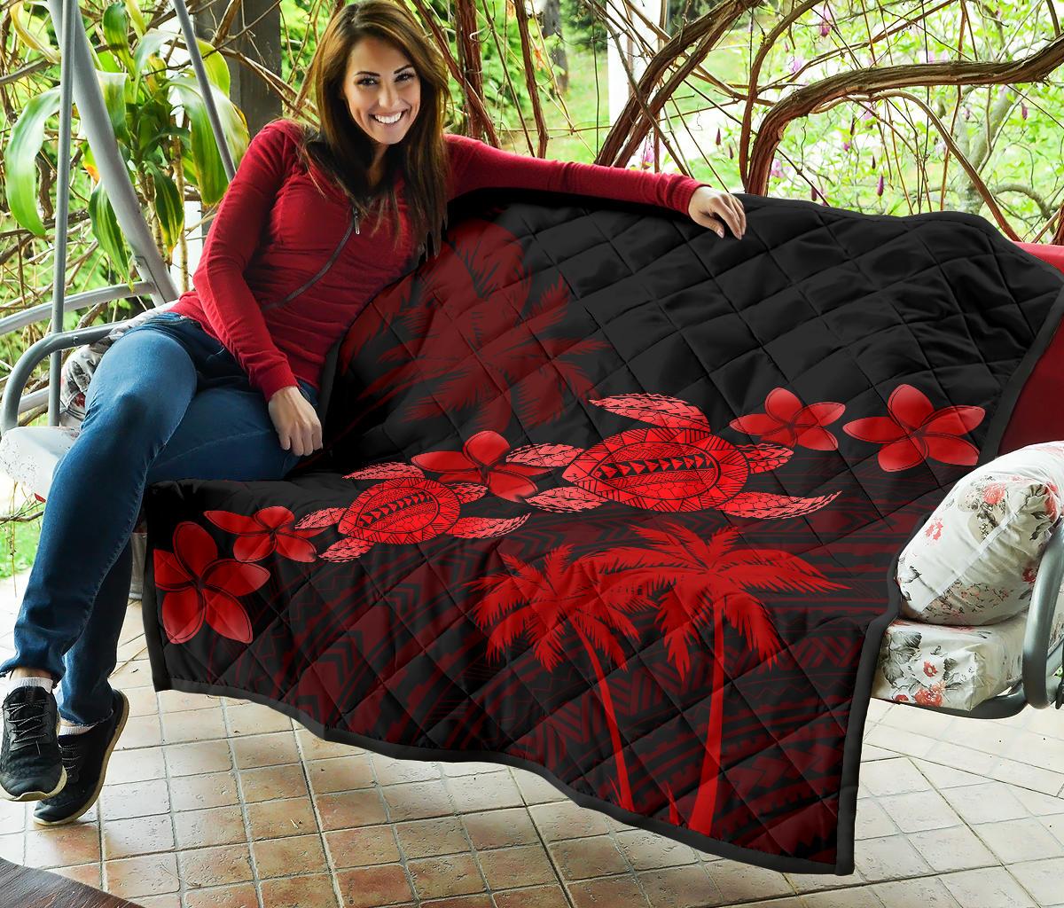 Hawaii Turtle Plumeria Coconut Tree Polynesian Premium Quilt - Red - Polynesian Pride