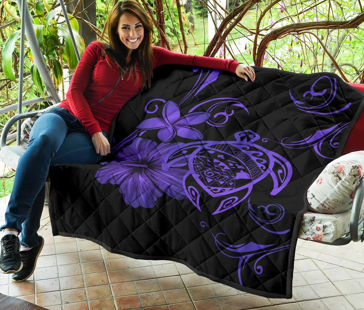 Hawaii Turtle Hibiscus Premium Quilt Purple - Polynesian Pride