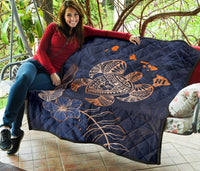 Personalized - Hawaii Kakau Polynesian Turtle Map Premium Quilt - Indigo Special Edition - Polynesian Pride