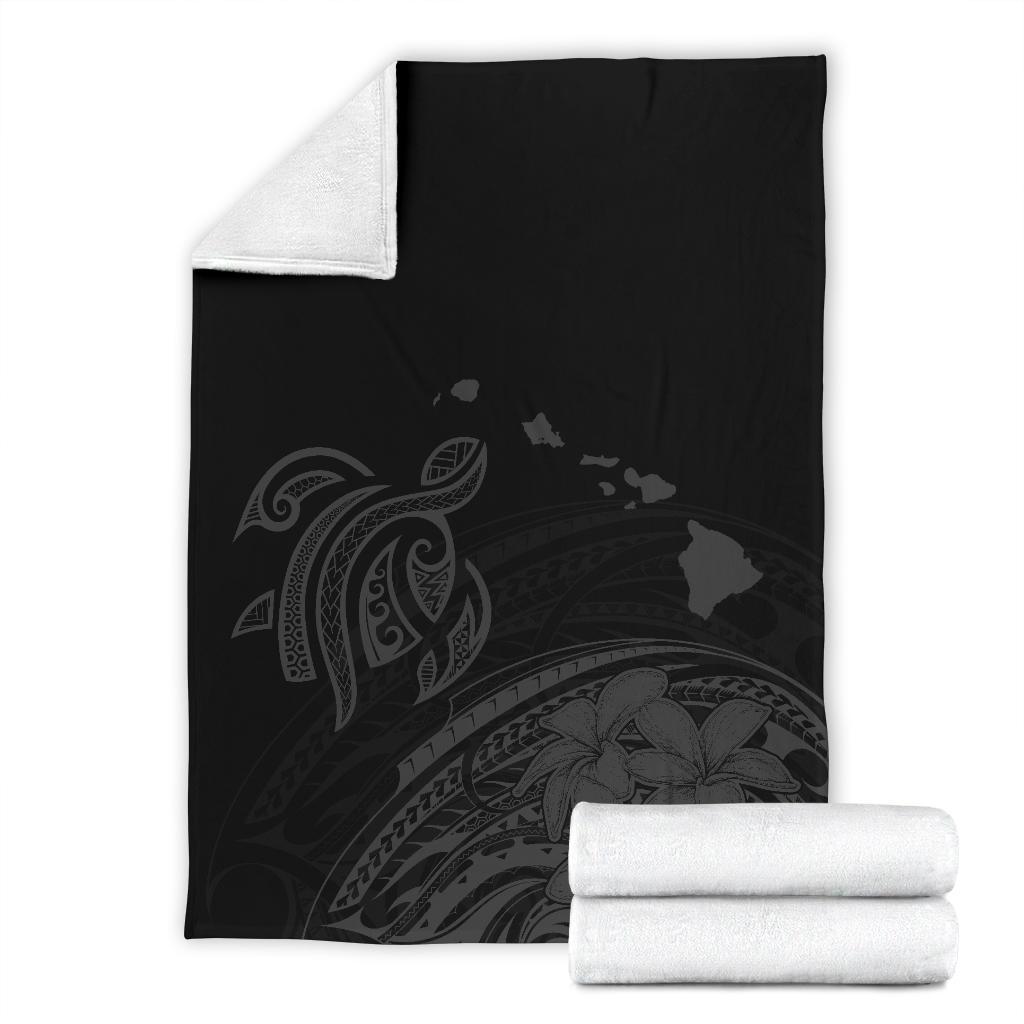 Hawaii Map Plumeria Polynesian Gray Premium Blanket - Polynesian Pride
