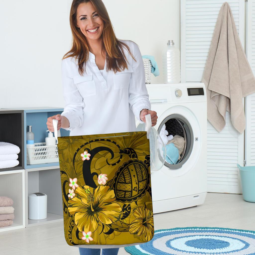 Hibiscus Plumeria Polynesian Turtle Hawaii Laundry Basket Yellow AH - Polynesian Pride