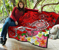 American Samoa Polynesian Premium Quilt - Turtle Plumeria (Red) - Polynesian Pride