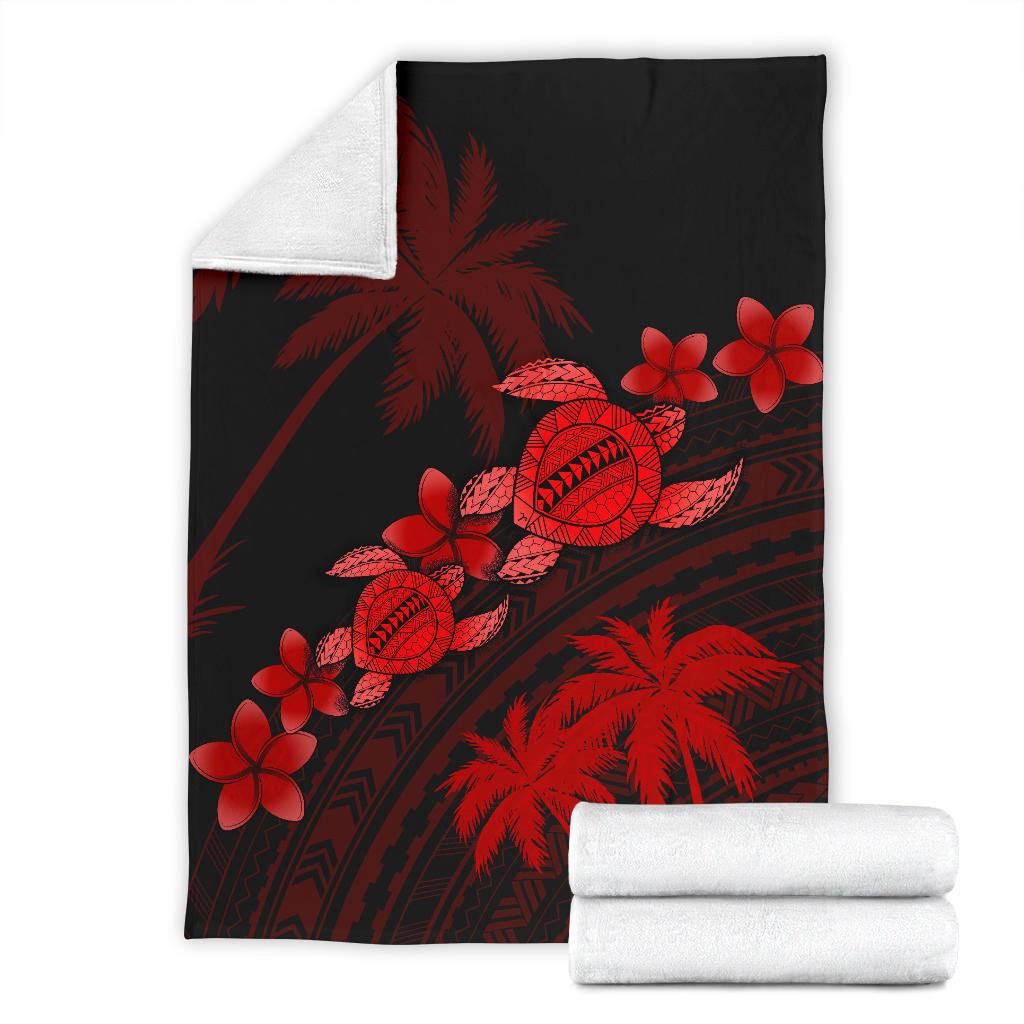 Hawaii Turtle Plumeria Coconut Tree Polynesian Premium Blanket - Red - Polynesian Pride