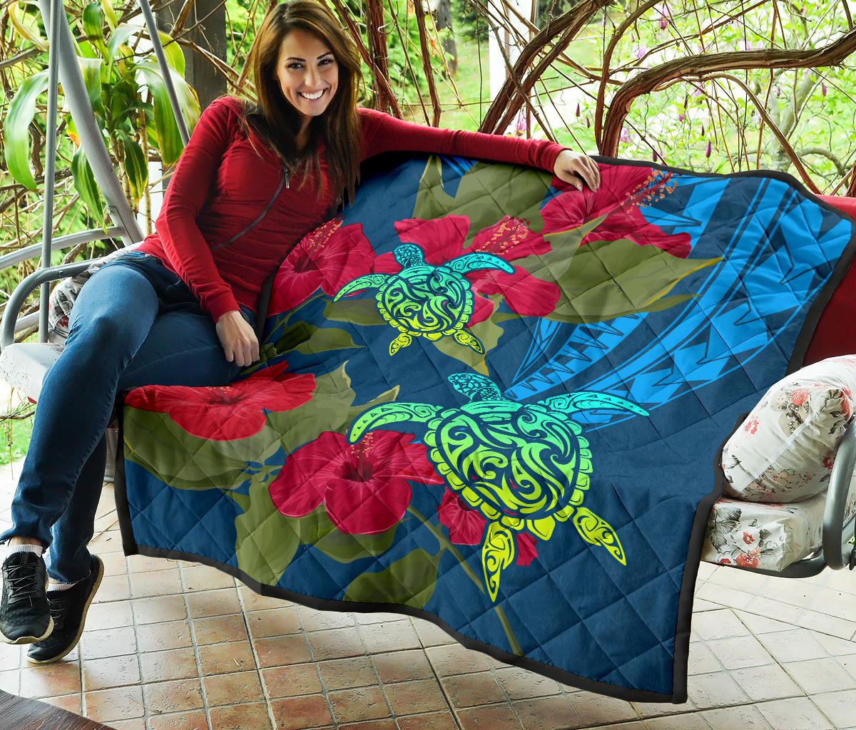 Hawaii Turtle Hibiscus Polynesian Premium Quilt - Bana Style - Polynesian Pride