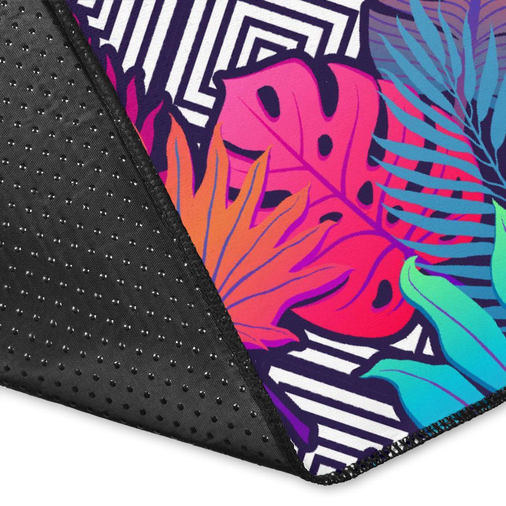 Tropical Exotic Leaves And Flowers On Geometrical Ornament. Rug - Polynesian Pride