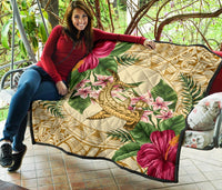 Hawaii Premium Quilt - Hammerhead Shark Premium Quilt Strong Pattern Hibiscus Plumeria AH - Polynesian Pride