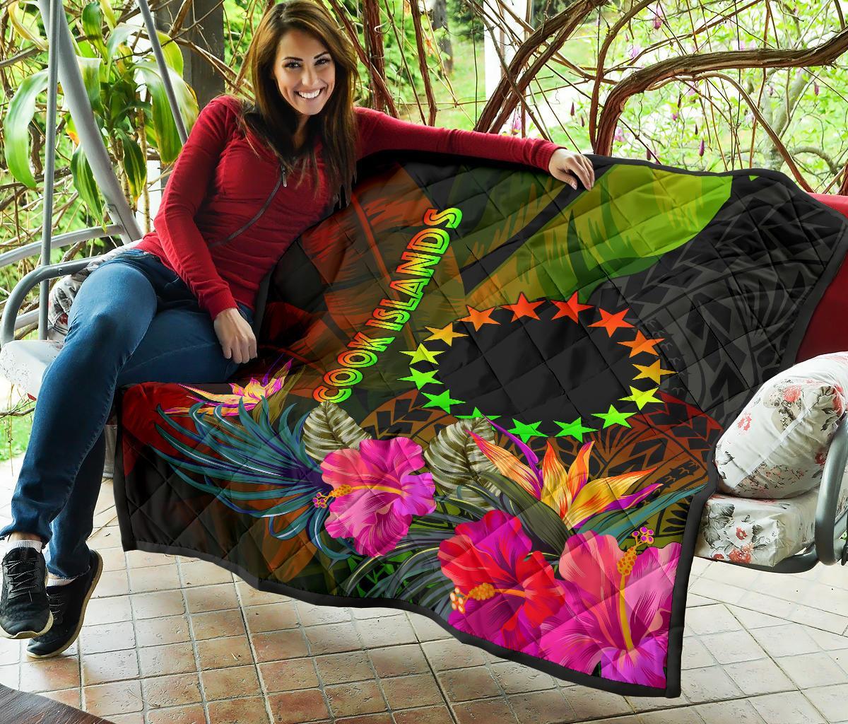 Cook Islands Polynesian Premium Quilt - Hibiscus and Banana Leaves - Polynesian Pride
