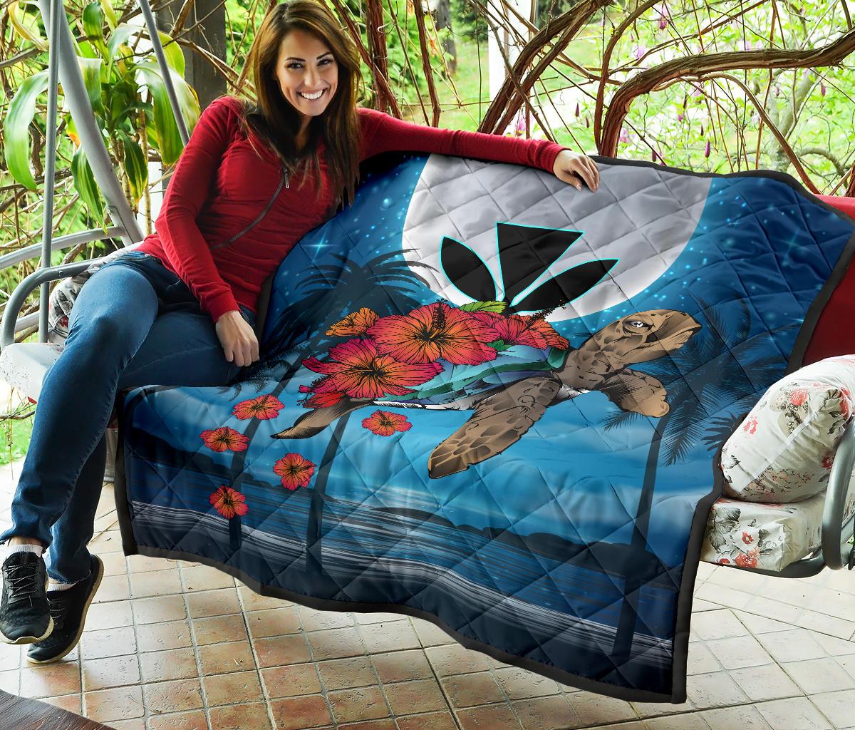 Hawaii Turtle Kanaka Hibiscus Stary Night Premium Quilt - Polynesian Pride