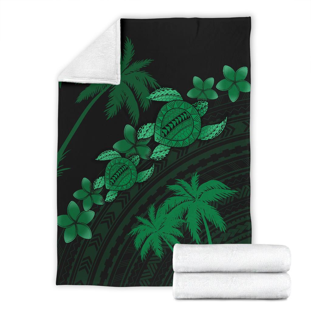 Hawaii Turtle Plumeria Coconut Tree Polynesian Premium Blanket - Green - Polynesian Pride