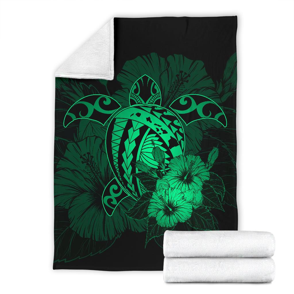 Hawaii Hibiscus Premium Blanket - Harold Turtle - Pastel Green - Polynesian Pride