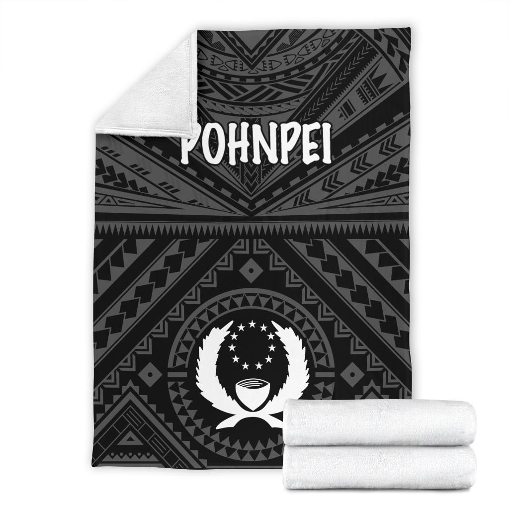 Pohnpei Premium Blanket - Pohnpei Seal With Polynesian Tattoo Style ( Black) - Polynesian Pride