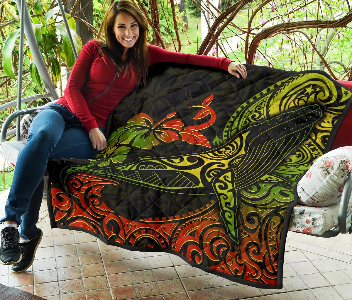 Hawaii Premium Quilt - Humpback Whale Hibiscus - Polynesian Pride