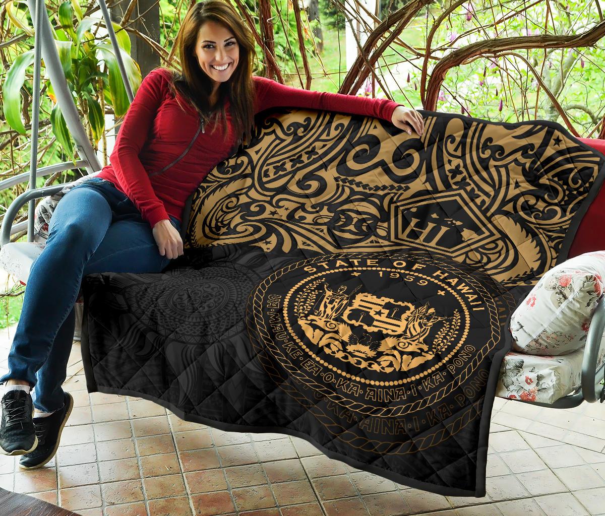 Hawaii Premium Quilt - Hawaii Seal Pride Style (Gold) - Polynesian Pride