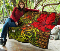 Hawaii Lauhala Hibiscus Polynesian Tropical Reggae Premium Quilt - Wake Style - AH - Polynesian Pride